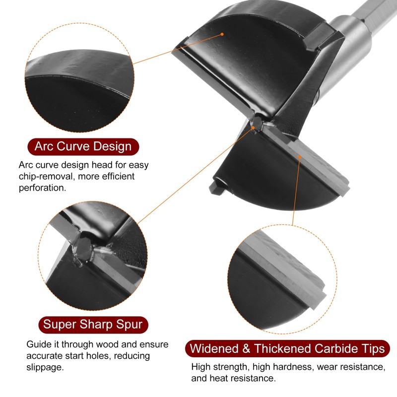 sourcing map Forstner Drill Bit 63mm (2-1/2") Tungsten Carbide Wood