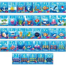 37 Piece Alphanumeric Bulletin Board Set Submarine Alphanumeric 0-10 Card Cutout Marine Life Educational Poster for Classroom Walls Preschool Kindergarten Teacher