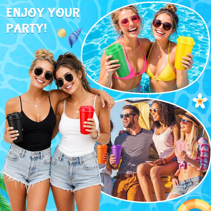 EVELOMO 24 Pack Reusable Coffee Cups with Lids - 16