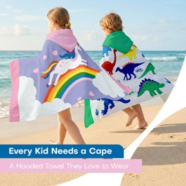 Kids Hooded Beach Towel, 100% Cotton Super Soft and Absorbent Bath Towel, 50" x 30" Large Size with 2 Snap Buttons for Ages 3-10, Cozy Cover Up for Pool, Beach, and Bath Time (Butterfly Garden)