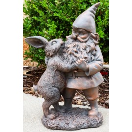 Whimsical Mr Gnome Dancing With Hare Rabbit Fairy Garden Figurine Decor Accent