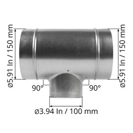 6'' Inch Duct T-Joint Splitter to 4" Inch 90° Degree Branch Connector for Exhaust Systems - T-Shaped Metal Junction - Triple Ventilation Splitter Adapter, 3 Way 6x4x6 Dryer Vent Attachment