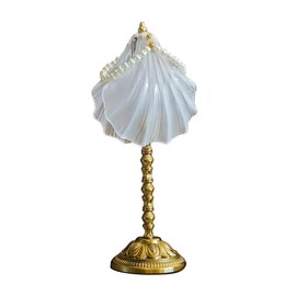 xiaojuande Retro Shell Desk lamp, Pearl White Glass Shadow, with Golden Metal Base, Coastal Beach Style Decorative Lights Living Room, Bedroom Light