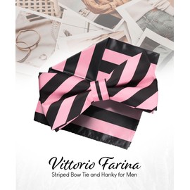 Vittorio Farina Striped Bow Tie & Pocket Square Set (1549 Pink & Black)