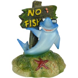 Supa No Fishing Sign, Shark Aquarium/Fish Tank Ornament, Realistic Detail, Approx. 6.5cm(L) x 7cm(W) x 8.5cm(H)