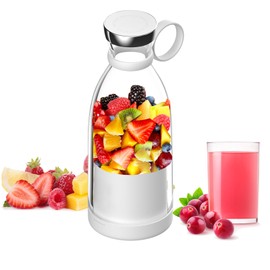 Asa Vea Mini Blender for Smoothies and Milkshakes, Portable Blender, Rechargeable, Personal Size Blender with Quota Outer Travel Lid with 4 Blades, 11 oz for Outdoors, Camping (White)