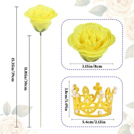Waipfaru Glitter Roses Bouquet, DIY Yellow Fake Flowers Bouquet, Birthday Gifts for Women Mom, 24 Pcs Rose for Grandma Wife Girlfriend Valentines, Mothers Day, Anniversary, Graduation