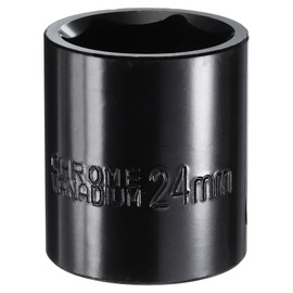 uxcell 1/2" Drive 6 Point Pneumatic Socket 24mm Metric Shallow Impact Socket Chrome Vanadium Steel Square Drive 6-Point Sockets Mechanic Hand Tool for Pneumatic Wrench, Black