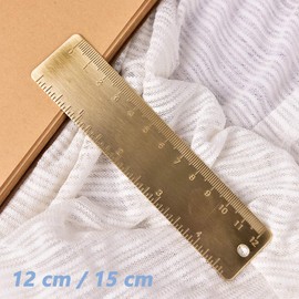 1Pcs Gold Brass 12/15cm Ruler Handy Mini Scale Ruler, Vintage Metal Copper Bookmark Dual Scale Engraved Bookmark Ruler for School, Office, Workshop and Home