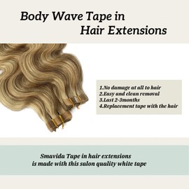 Tape in Hair Extensions 24" #18 Ash Blonde to #613 Blonde Highlights Balayage Remy Human Hair 70g 20Pcs/Pack Body Wavy Seamless Skin Weft Glue in Extensions…