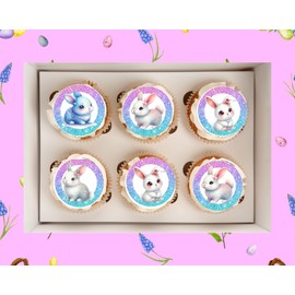 Cute Easter Bunny Edible Images Wafer Precut Easter Cupcakes Twelve 2" Cupcake Toppers, Cookie Toppers Precut -03