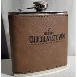Hershey's New HERSHEY'S CHOCOLATE CHOCOLATETOWN FLASK 6oz Leather Wrapped Stainless Steel