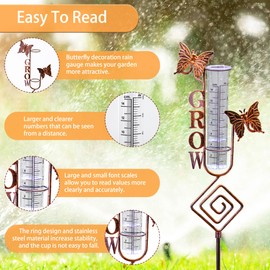 Voumsil Rain Gauge Outdoor, coppery Butterfly Rain Gauge with Thermometer for Measuring Precipitation, Garden Decoration.