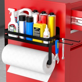 DELITON Magnetic Spray Can Holder with 2 Hooks, Tool Box Accessories with Strong Magnetic, Spray Bottle Storage Rack for Garage Home Workspace, Black