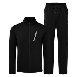 MoFiz Men Travksuit Set Full Zip Jogging Running Track Suits Set 2 Piece Set Jacket & Pant A-Black,3XL