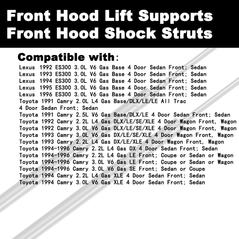 Front Hood Lift Supports Shock Struts Compatible with Camry 1991