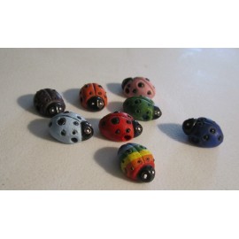 Handmade Peruvian Ceramic Red Rainbow Orange Green Purple Red Blue Ladybug Bead DIY Charm - Rainbow