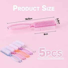 Pack of 5 Nail Brushes with Long Handle, Professional Nail Brushes, Nail Brushes with Handle, Nail Brushes with Soft Handle, Suitable for Cleaning Hands and Toenails
