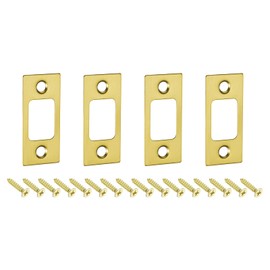 uxcell 4Pcs Door Strike Plate, 57mm x 25.5mm Stainless Steel Latch Deadbolt Replacement Lock Strike Plate for Door Frame Door Jamb Reinforcement, Gold