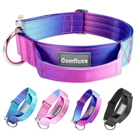 Comfluxe Tactical Military Dog Collar, Strong Wide Thick Heavy Duty Dog Collar with Handle, Soft Neoprene Padded Collar with Quick Release Metal Buckle for Medium Dogs (Purple, M)