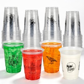 50 Pcs Halloween Disposable Plastic Cups, Spooky 12oz Cold Drink Cups