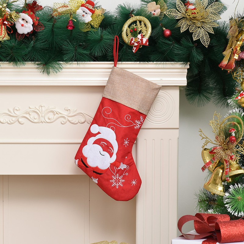 Christmas Stocking Decorative Cartoon Pattern Cuff Stocking Ornament for Tree