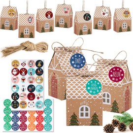 Advent Calendar for Filling, DIY Advent Calendar 2023, Foldable House with 1-24 Number Stickers and Cord for Christmas, Gift Bag, Christmas Calendar Bags, Christmas Calendar Craft Set