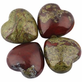 Shanxing Set of 4 25mm Natural Dragon Blood Stone Jasper Mini Heart Crystal Stones, Polished Bloodstone Crystal Puff Pack Love Heart Stone Gift Reiki Crystal Chakra Small Healing Pocket Worry Stone