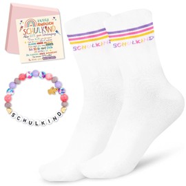 Ventufelix Schulkind Socks Cotton 25-34, School Gift Boy/Girl, First Day of School Gifts with School Child Motif, School Cone Filling for 6 Years First Grader, pink