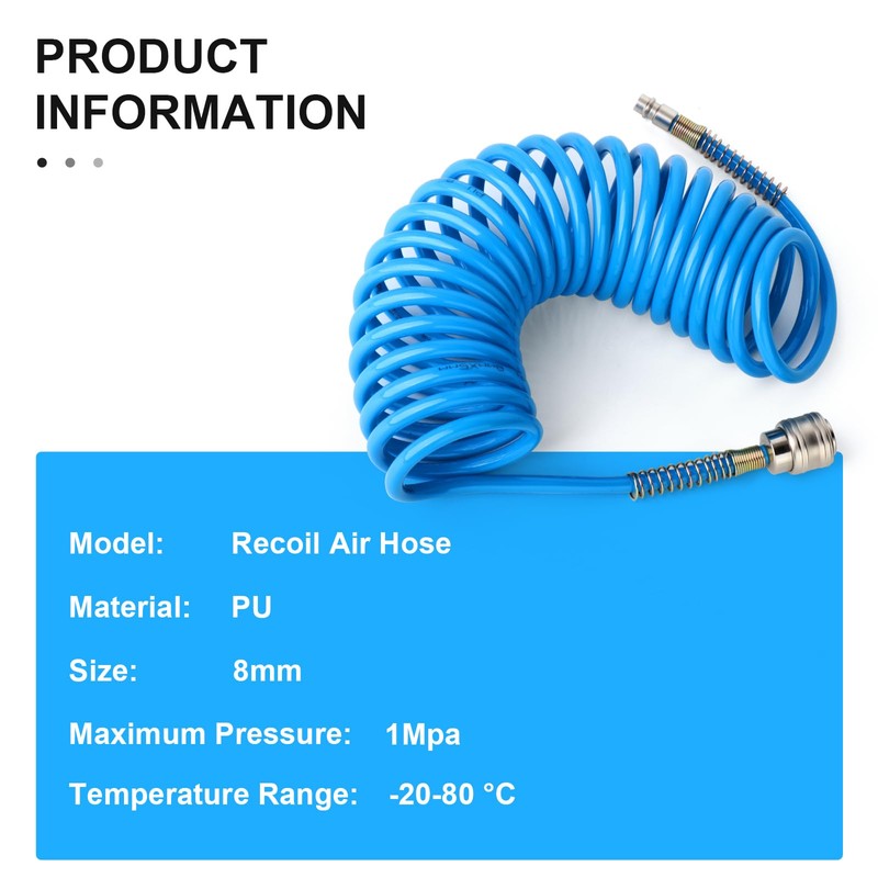 TAILONZ PNEUMATIC 5M PU Air Spiral Hose with 8 mm