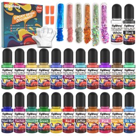 Epoxy Resin Paint Set - 24 Colours Liquid Epoxy Resin Pigment Dye for Epoxy Resin Art - Concentrated Epoxy Resin Colours for Resin DIY Crafts, 6 ml Each - With 6 Colours Glitter