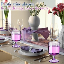 Singhoow 48 Packs 8oz Acrylic Reusable Plastic Wine Glasses Bulk Christmas Wedding Disposable Short Stem New Year Party Goblet Cup Vintage Unbreakable Cocktail Drink Bars Stemware (Pastel Purple)