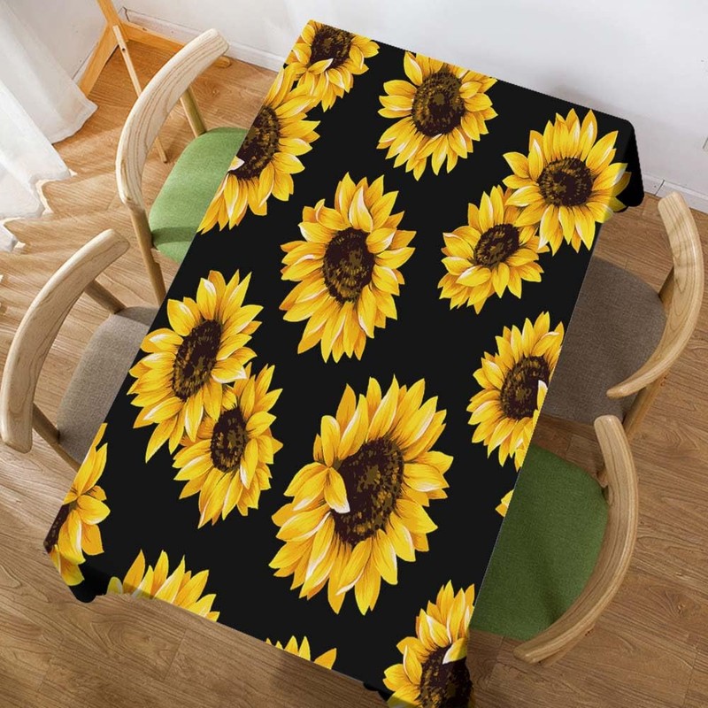 Walmsco Tablecloth Yellow Sunflower Black Decor For Dining Room Kitchen