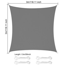 LEcylankEr Sun Shade Sail 3x3m Square PES Polyester Waterproof Sail Shade with Accessories 95% UV Block Shade Sails Sun Shades for Garden Outdoor Patio Pergola Balcony (dark grey, 3 x 3 m)
