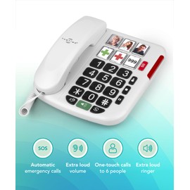 Big Button Landline Phone for Elderly, Hearing Aid Compatible Phone with Amplified Volume for Hard of Hearing, Great dementia aid
