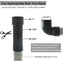 TT FLEX Dishwasher Drain Hose with ID 0.94 inch Elbow, 8 FT Flexible Dishwasher Discharge Hose with Clamps, Trim to Fit 5/8 Inch, 7/8 Inch, or 1 Inch OD Outlets