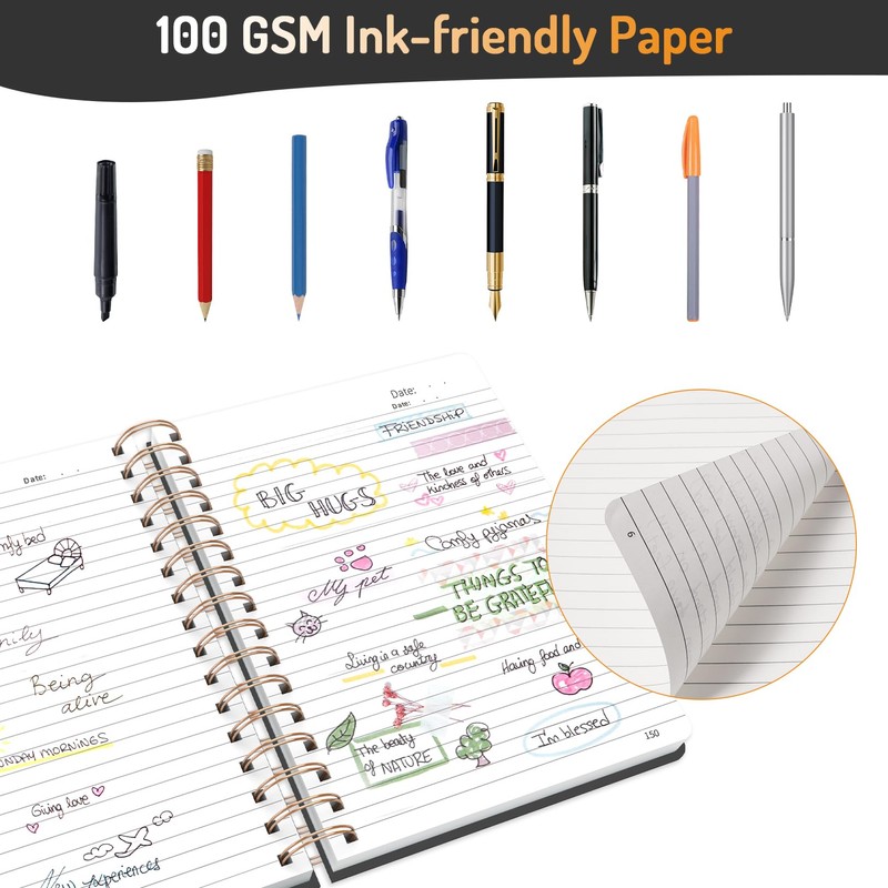 Forvencer Lined Spiral Journal Notebook with 300 Numbered Pages, A5