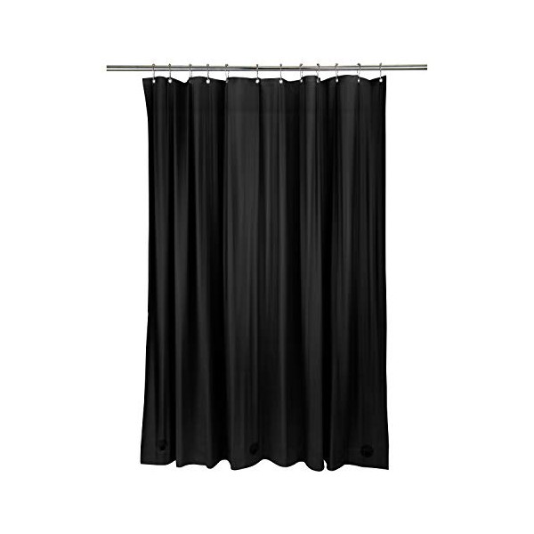 Bath Bliss Heavy Shower Curtain Liner, 12 Rust Resistant Metal Grommets, 3 Weighted Magnet Hem, Black