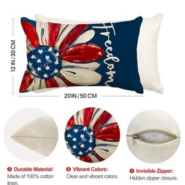 RABUSOFA 4th of July Patriotic Pillow Covers 12X20 Inch,Freedom Memorial Day Fourth of July Pillow Cases,America Stars Red White and Blue Cushion Case Daisy Sunflower(15-12)