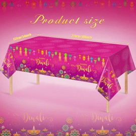 1 Pack Happy Diwali Disposable Tablecloth, Festival of Lights Plastic Table Cover for Rectangle Tables, Diwali Table Cloth for Indian Diwali Light Celebration Party Supplies Decorations, 54×108 Inch