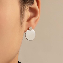 Cimenexe Bohemian Disc Ear Jacket Earrings Silver Coin Drop Earrings Round Circle Dangle Earrings Smooth Disc Stud Earrings Jewellery for Women and Girls Gifts