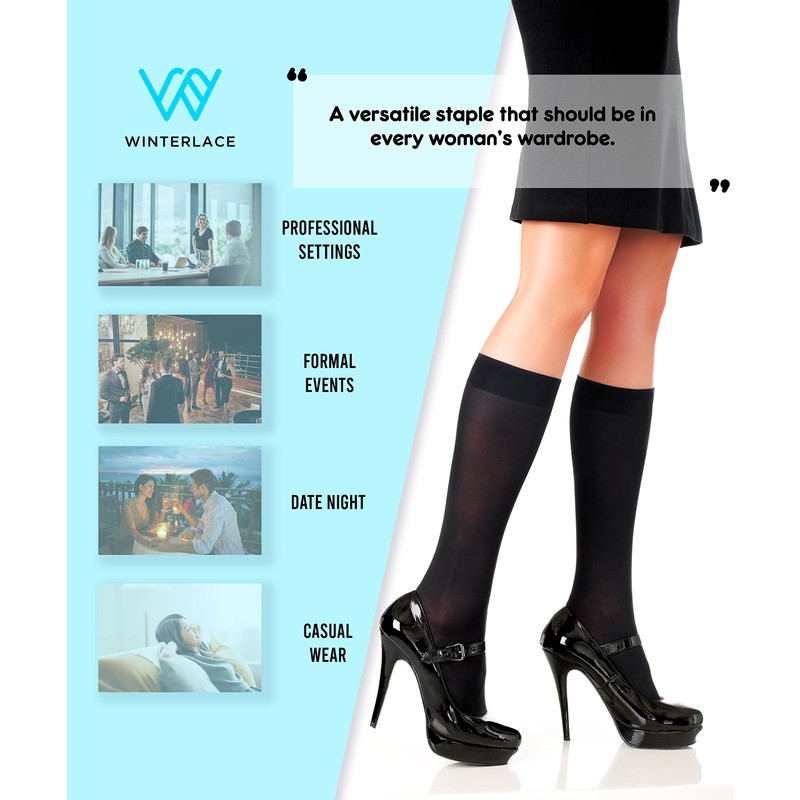 Winterlace Women’s Trouser Socks, Opaque Stretchy Nylon Knee High, Many