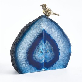 Yougoals Blue Agate Bookends for Shelves, Geode Crystal Book Ends for Heavy Books, Stone Decor with Rubber Bumpers 1 Pair 3-3.8LBS Home Decorative Unique