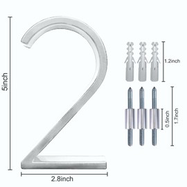 5" Zinc Alloy Floating House Number, Metal Modern House Numbers, Garden Door Mailbox Number Sign with Nail Kit, Coated Glossy Silver, Durable Visibility Signage,2