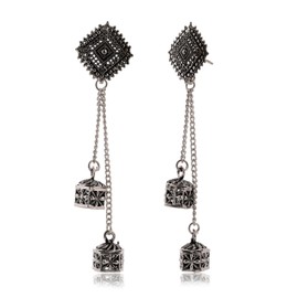 CRAFTVEDA Women's Traditional Stud OXidised Silver Earrings Dangle for Wedding Wear Drop For Birthday gift EX -O17, Medium, AZAZ2159-OXidised Metal, No Gemstone