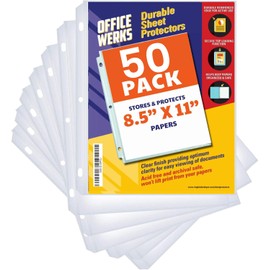 Office Werks 50 Clear Sheet Protectors for 3 Ring Binder, 8.5x11 Inch Page Protectors, Top Loading Paper Protector Sheets with Reinforced Holes, Archival Safe for Documents and Photos