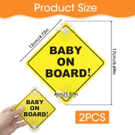 2 Pezzi Baby on Board Segnali di Avvertimento, 12 x 12 cm, Cartello per Car Bambini a Bordo con Doppia Ventosa Adesivo per Finestrino Car Riflettenti Sticker di Sicurezza Per Bambini Allarme Car