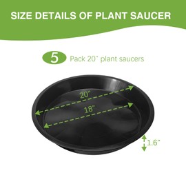 OUPSAUI Plant Saucer 4 6 8 10 12 14 16 18 20 22 Inch, Plant Trays for Pots, 5 Pack Large Plastic Plant Saucers for Indoors, No Holes Planter Drip Tray