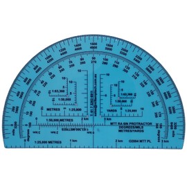 MTT PL RA 6IN Protractor with Degrees and mils, Graduated in Meters and Yards for Angle Measurements and map Plotting for Outdoor Navigation with map and Compass, Hiking, Orienteering and Survival.