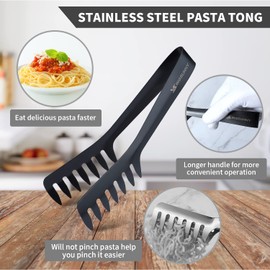 MSY BIGSUNNY 20 cm Pasta Tongs Stainless Steel Food Serving Tongs Rustproof Spaghetti Tongs (Set of 2)